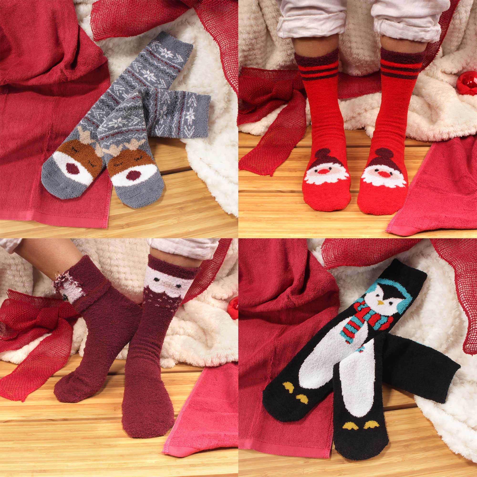 Women's Cute Fuzzy Warm Christmas Indoor Outdoor Cozy Crew Socks, Assortment Packs - Image 2