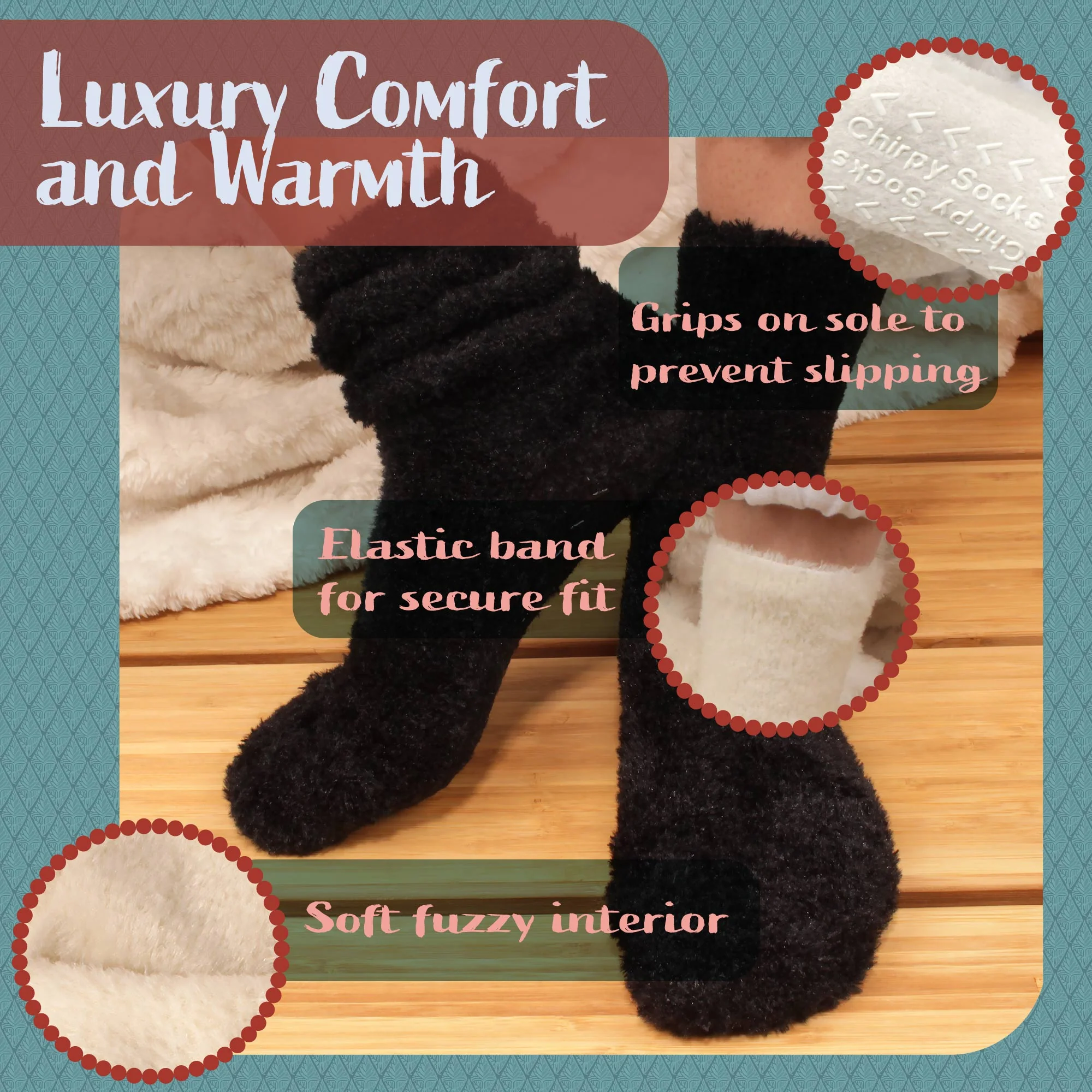 Women's Fuzzy Featherlight Socks with Grips - 4 Pairs - Image 4