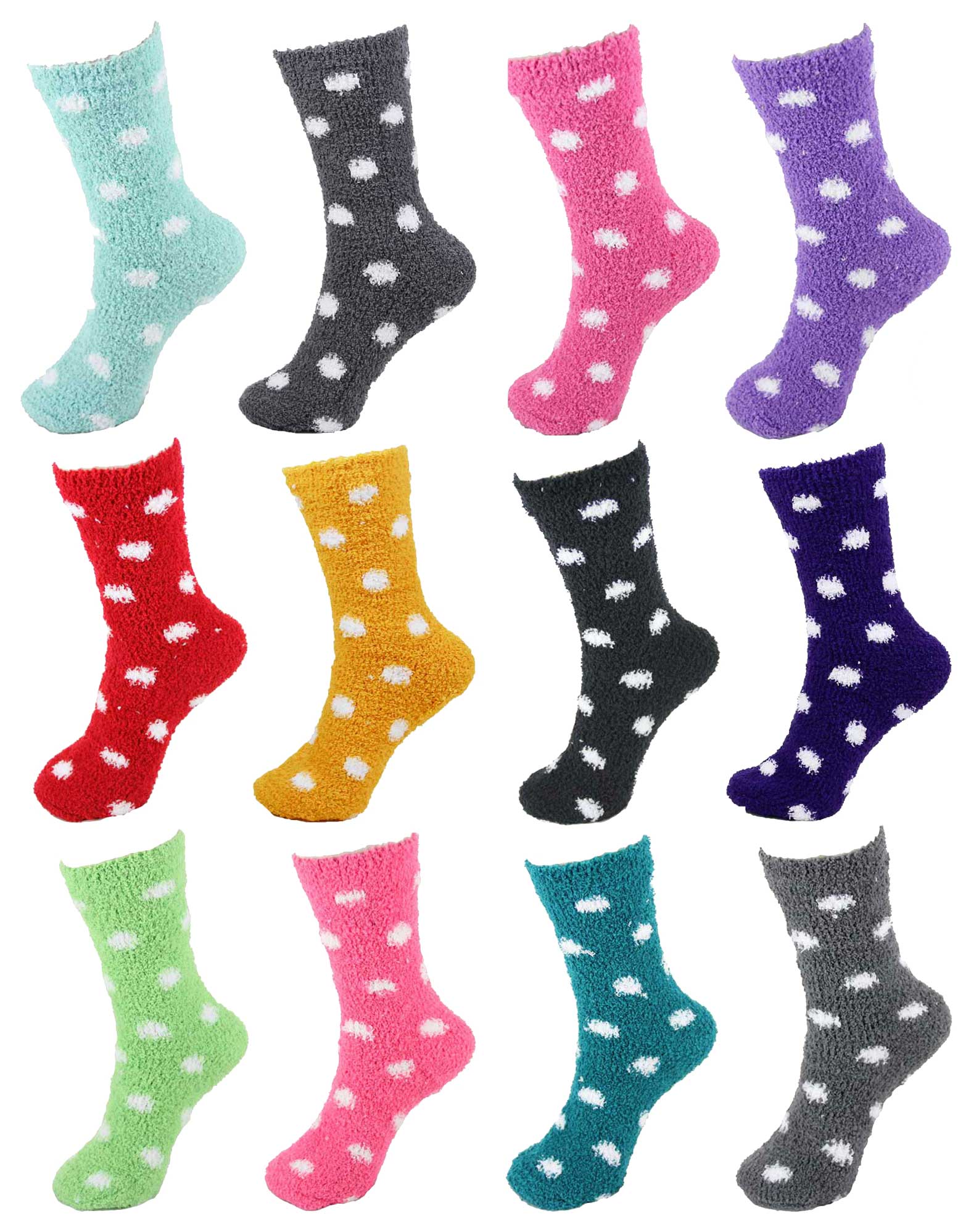 Women's Fuzzy Polka Dots Socks: 12 Pairs - Image 10