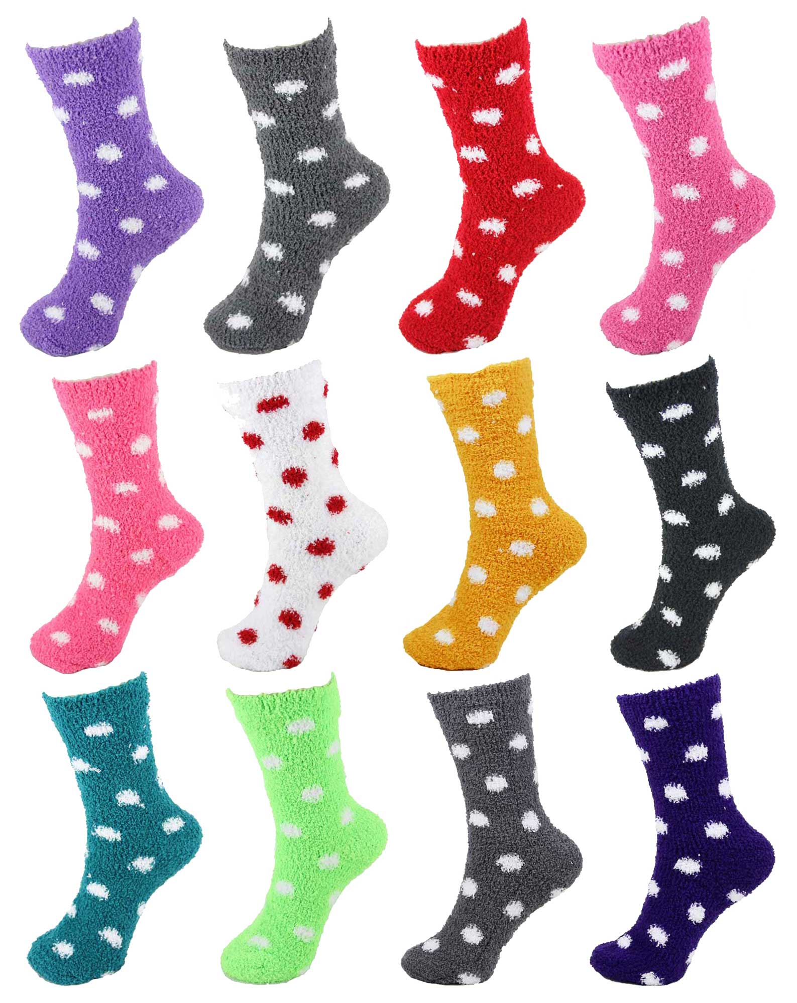 Women's Fuzzy Polka Dots Socks: 12 Pairs - Image 11