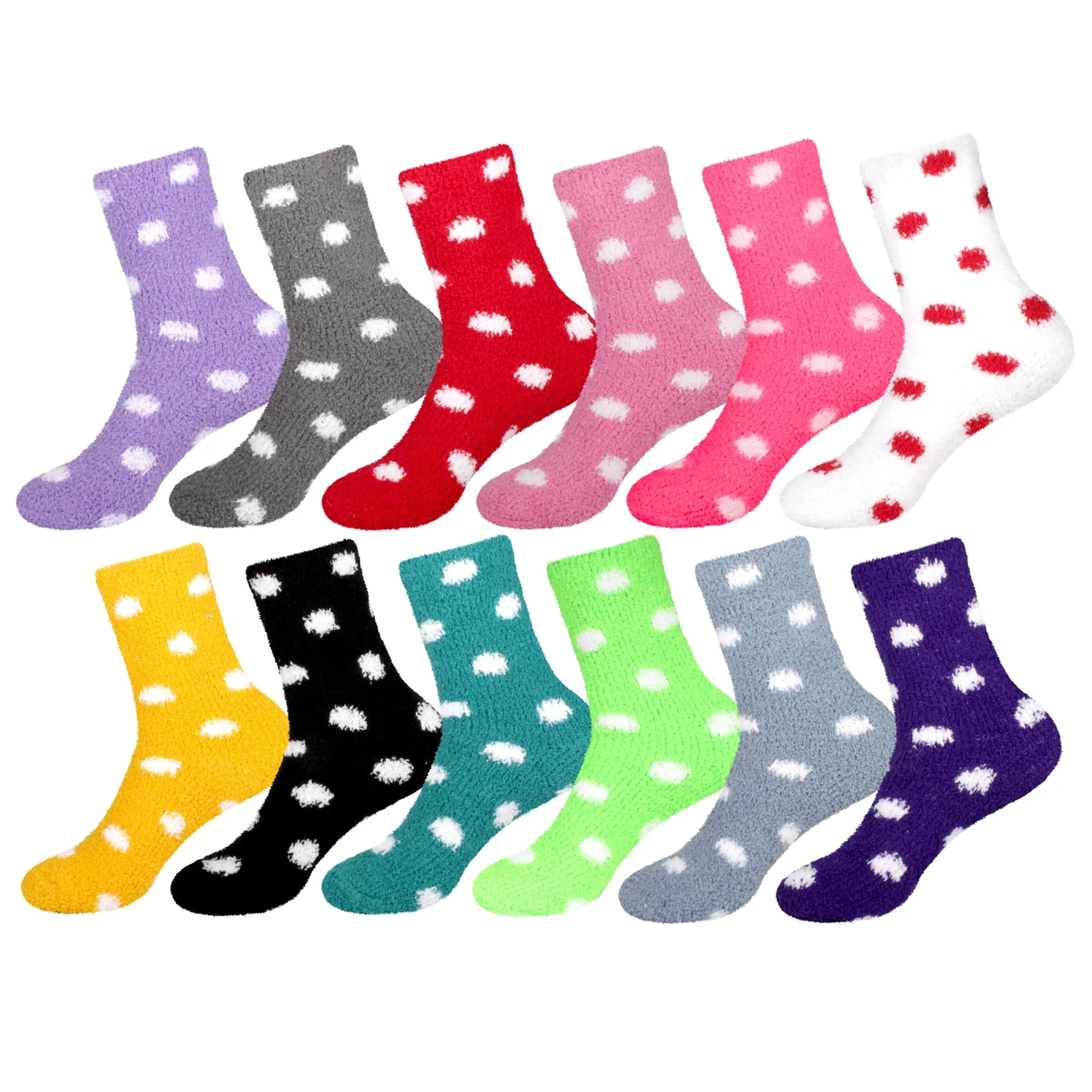 Women's Fuzzy Polka Dots Socks: 12 Pairs - Image 8