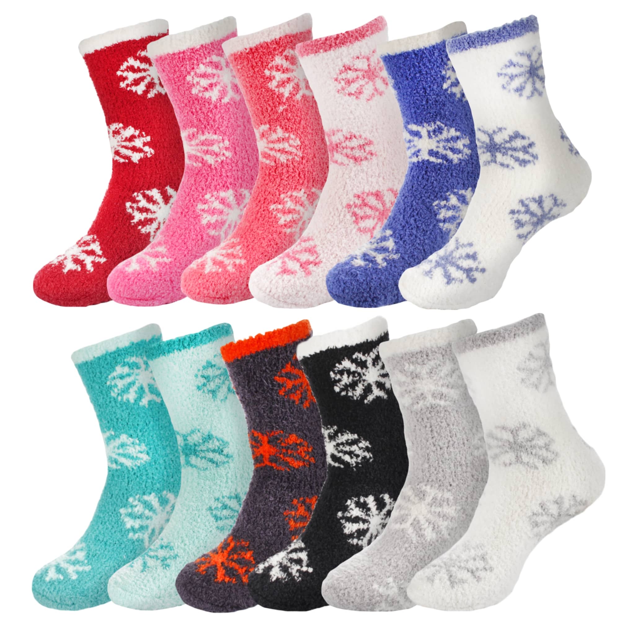 Women's Super Soft Warm Cozy Fuzzy Snowflake Home Socks - 12 Pairs - Image 6