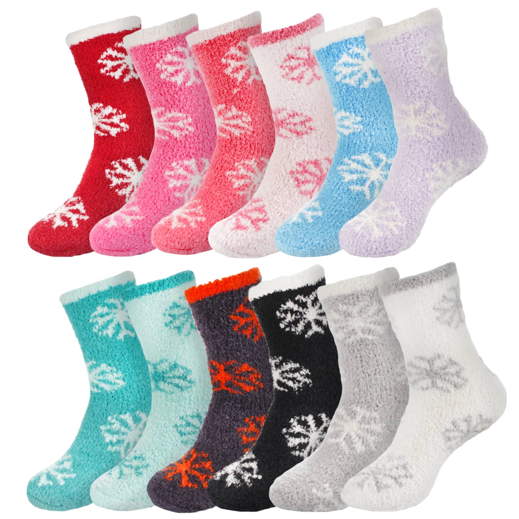 Women's Super Soft Warm Cozy Fuzzy Snowflake Home Socks - 12 Pairs - Image 7