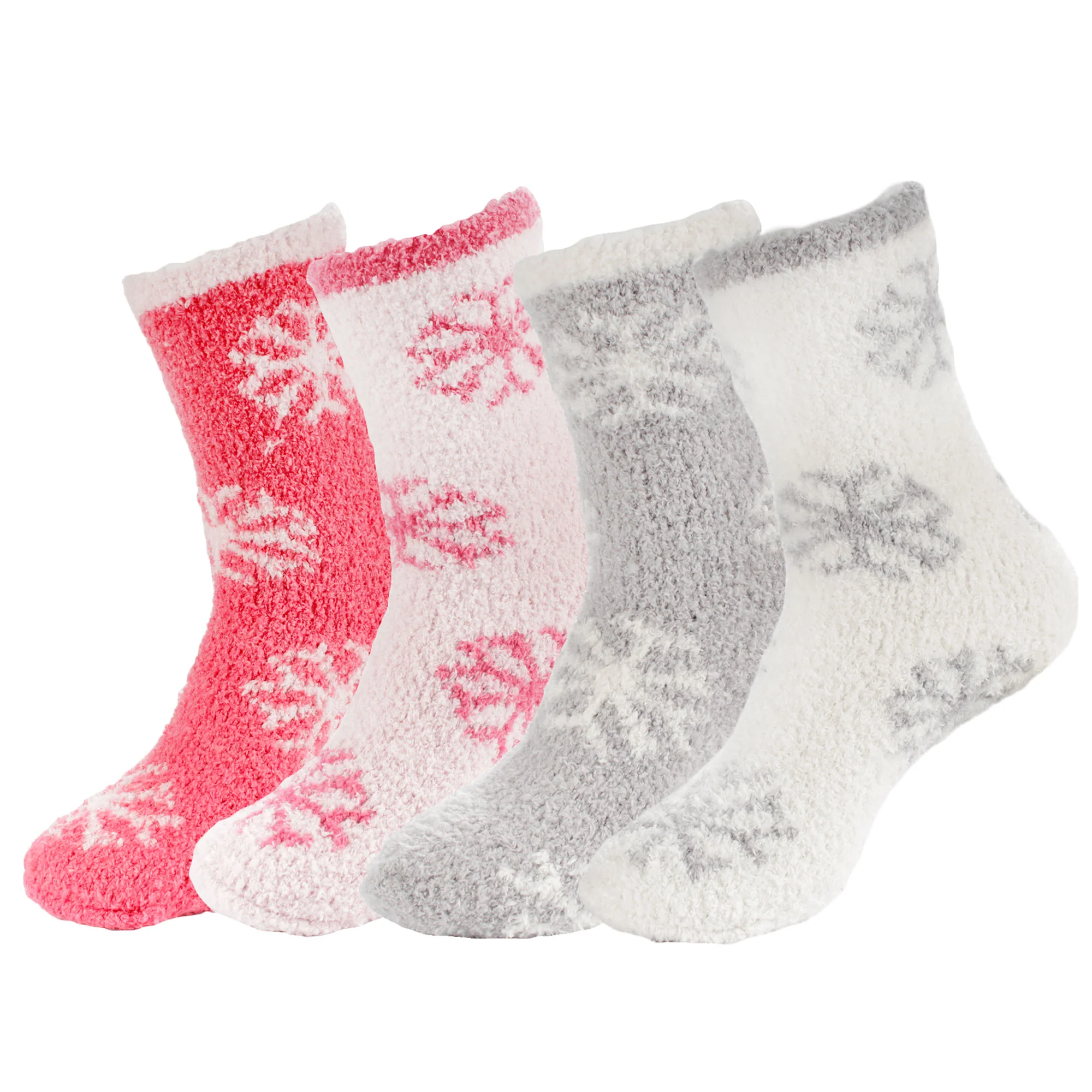Women's Super Soft Warm Cozy Fuzzy Snowflake Home Socks - 4 Pairs