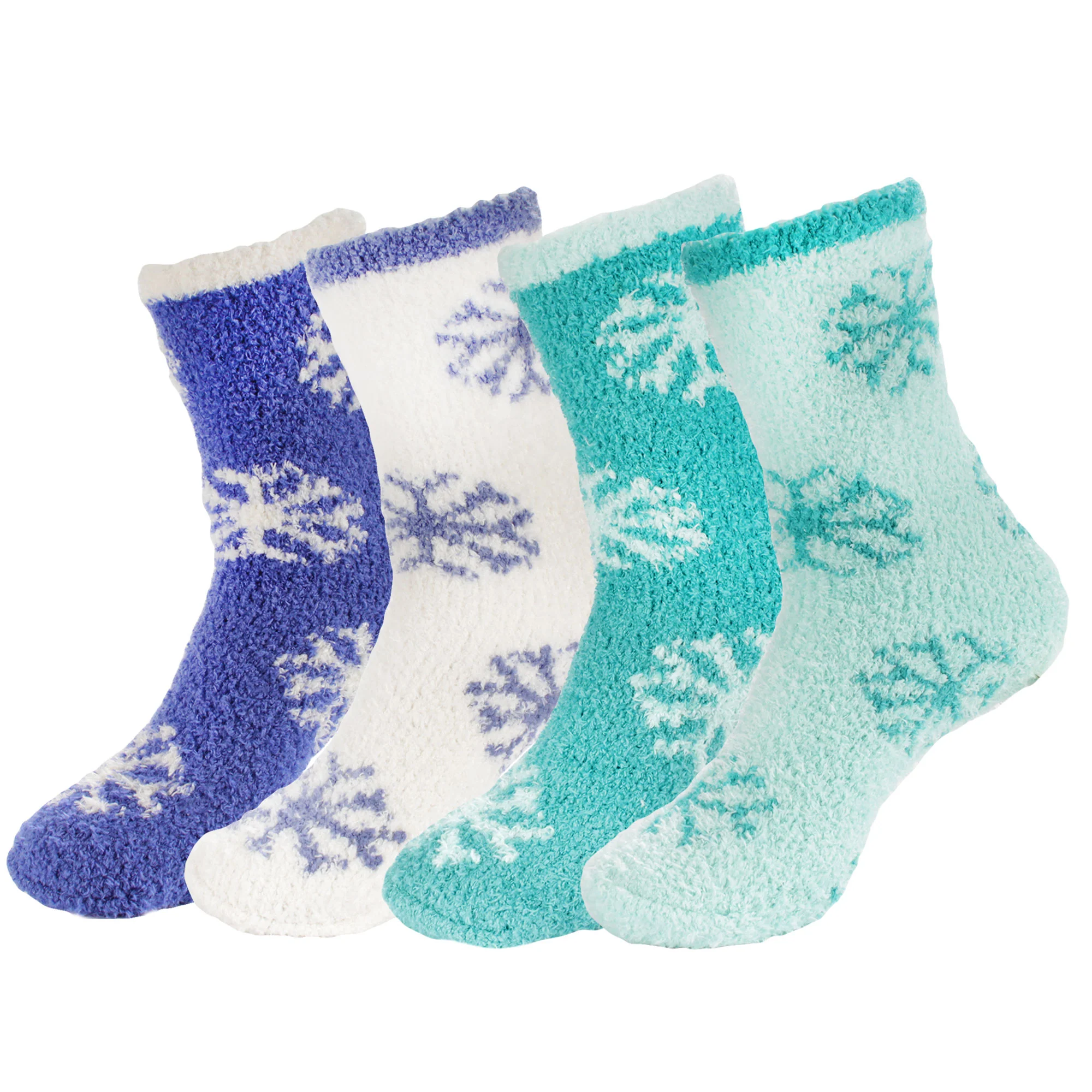 Women's Super Soft Warm Cozy Fuzzy Snowflake Home Socks - 4 Pairs - Image 10