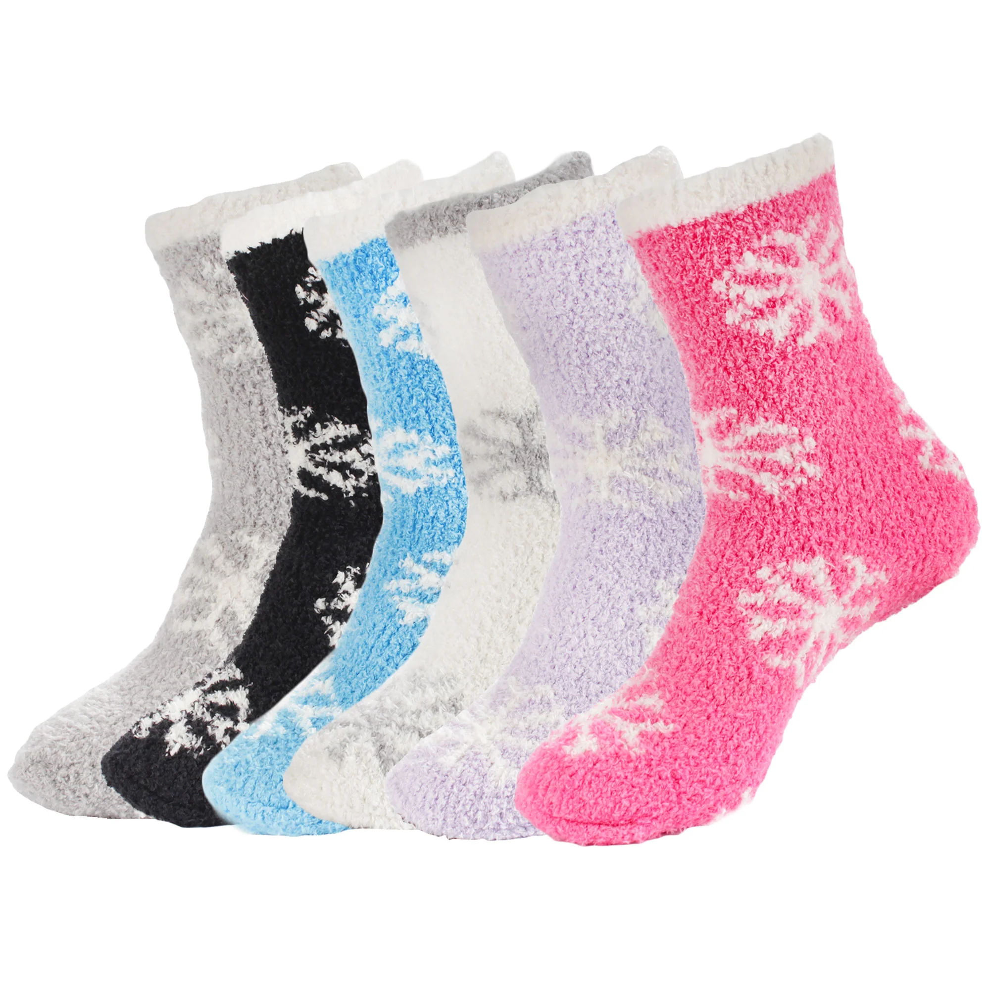 Women's Super Soft Warm Cozy Fuzzy Snowflake Home Socks - 6 Pairs