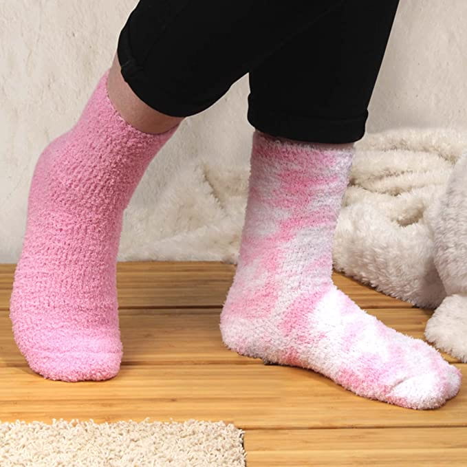 Women's Girl Fuzzy Warm Fluffy Tie-Dye Colorful Fun Crew Socks - 4 Pairs - Image 12