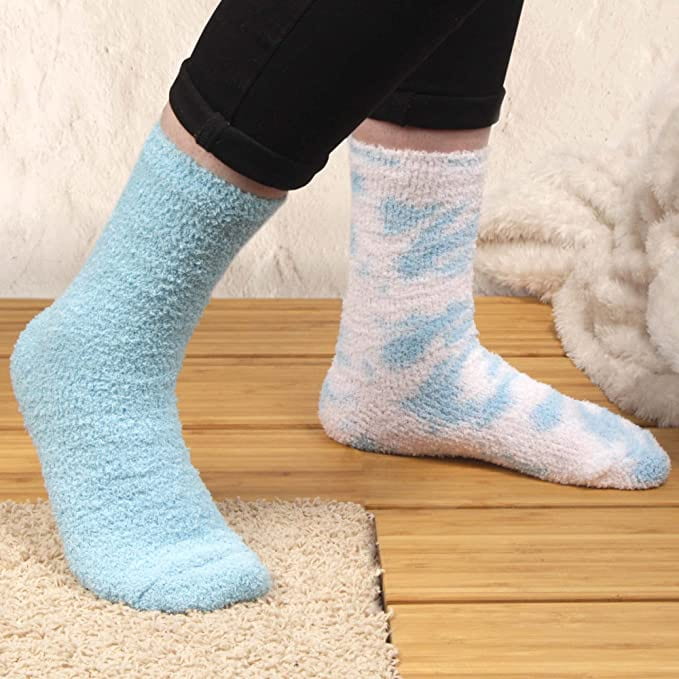 Women's Girl Fuzzy Warm Fluffy Tie-Dye Colorful Fun Crew Socks - 4 Pairs - Image 20