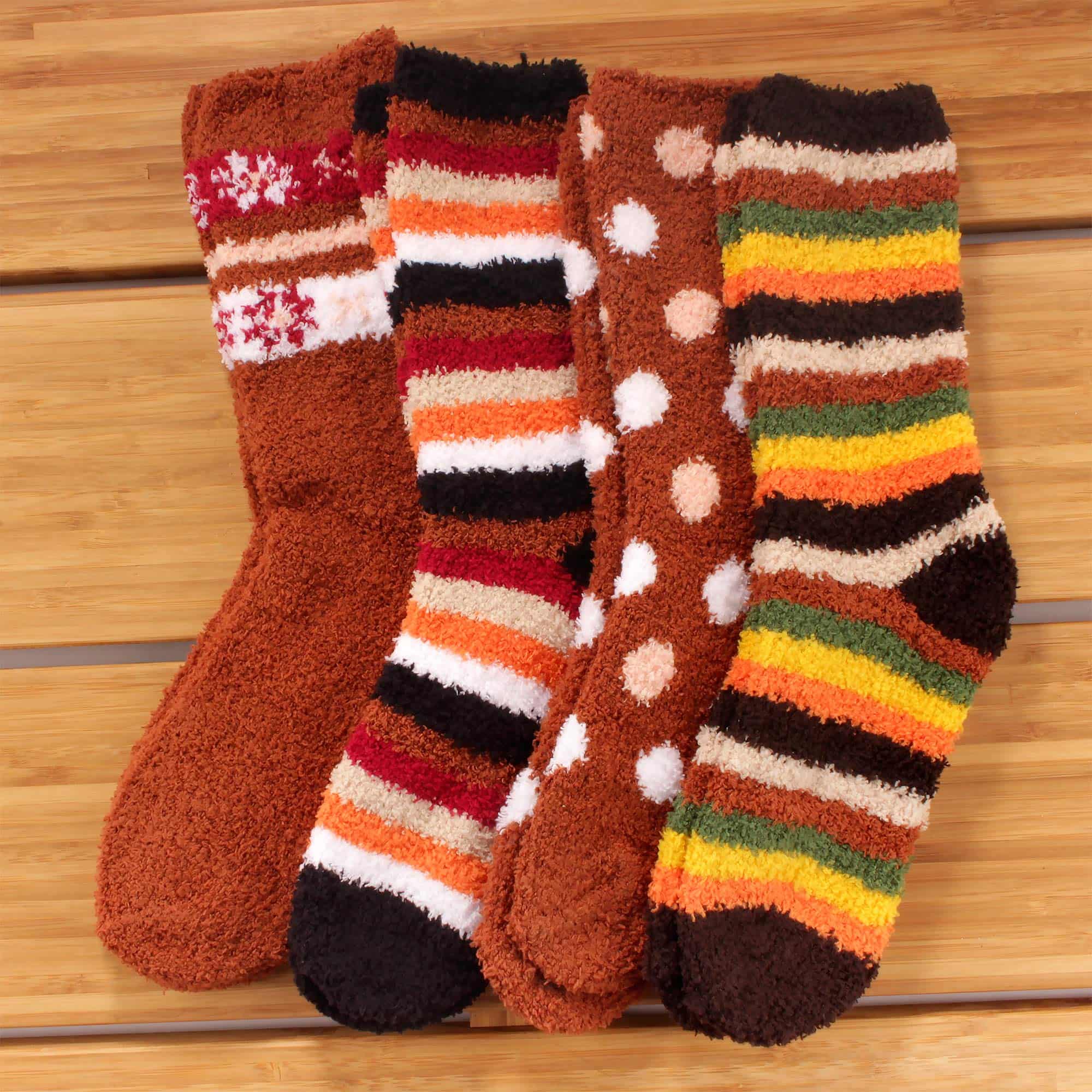 Women's Soft and Cozy Fuzzy Assorted Crew Socks - 4 Pair - Image 7