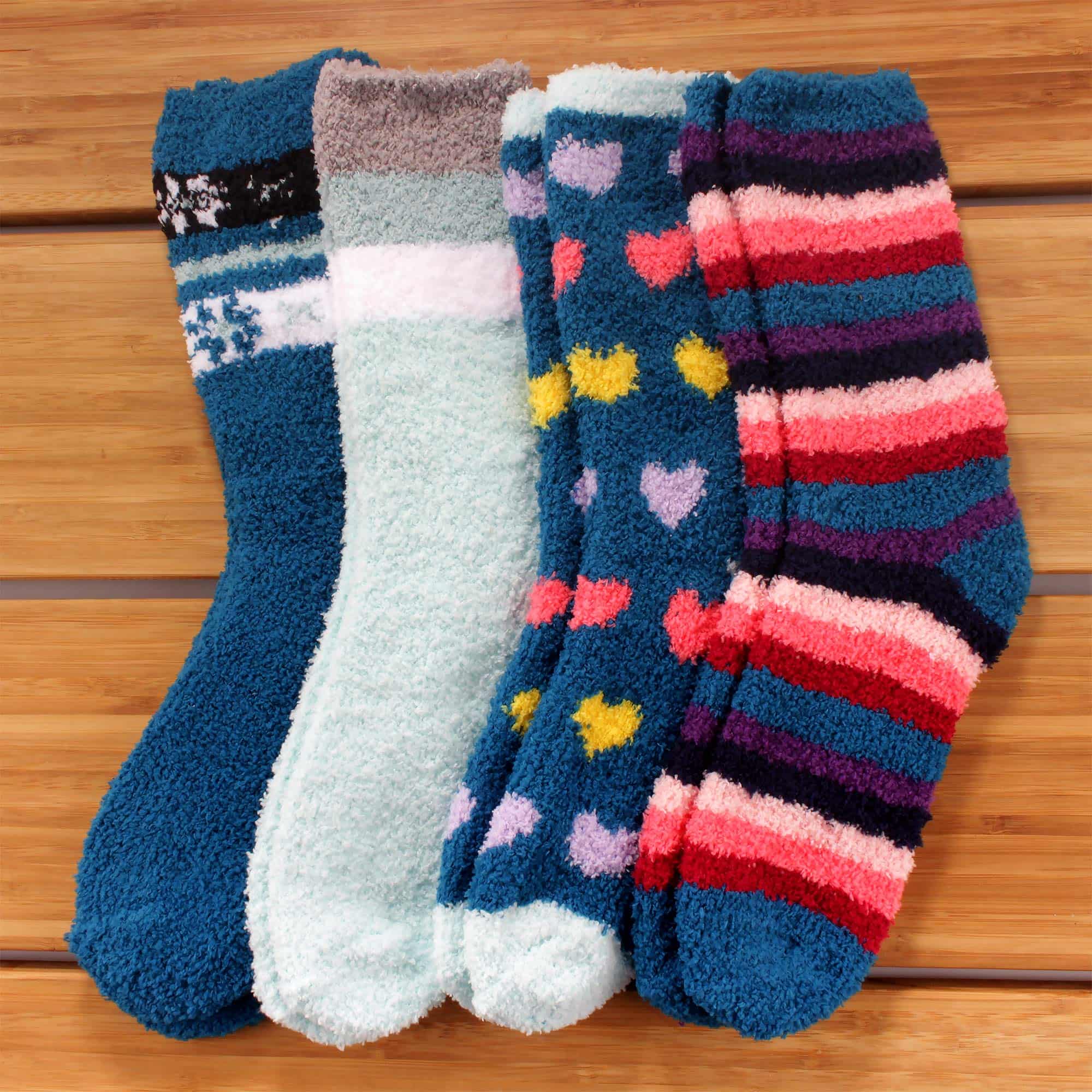 Women's Soft and Cozy Fuzzy Assorted Crew Socks - 4 Pair - Image 8